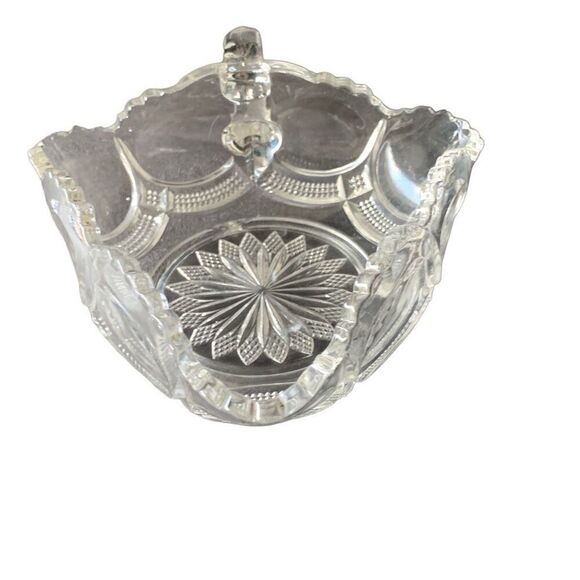 Vintage Fostoria American Glass Triangle Candy Nappy Dish with Handle - An Elega - Picture 8 of 14